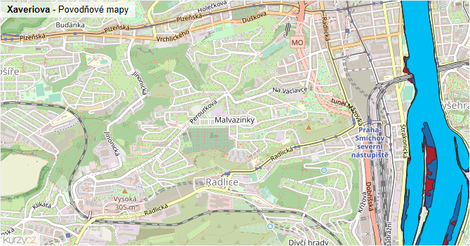 Xaveriova - záplavové mapy stoleté vody