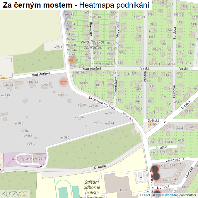 Mapa Za černým mostem - Firmy v ulici.