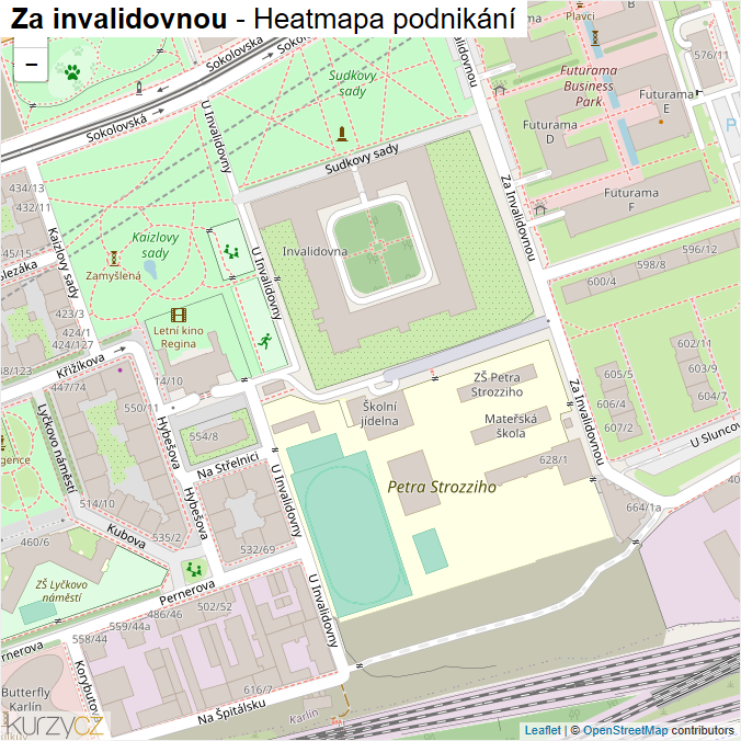 Mapa Za invalidovnou - Firmy v ulici.