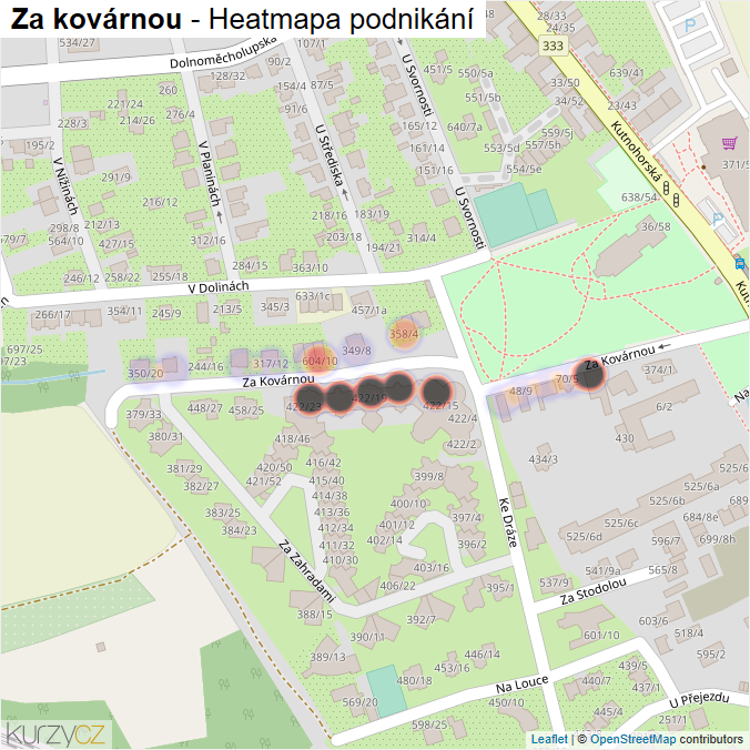 Mapa Za kovárnou - Firmy v ulici.