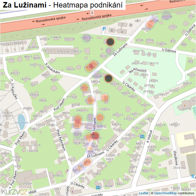 Mapa Za Lužinami - Firmy v ulici.