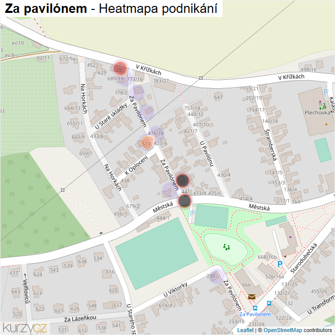 Mapa Za pavilónem - Firmy v ulici.