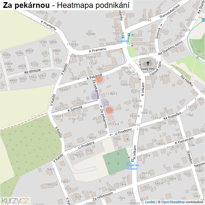 Mapa Za pekárnou - Firmy v ulici.