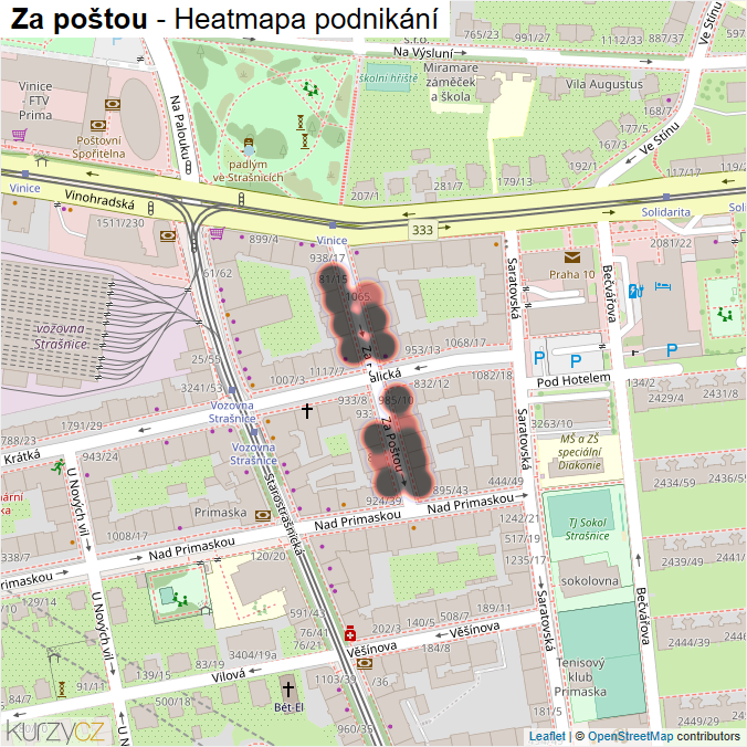 Mapa Za poštou - Firmy v ulici.