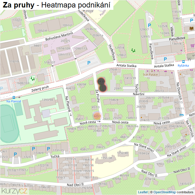 Mapa Za pruhy - Firmy v ulici.