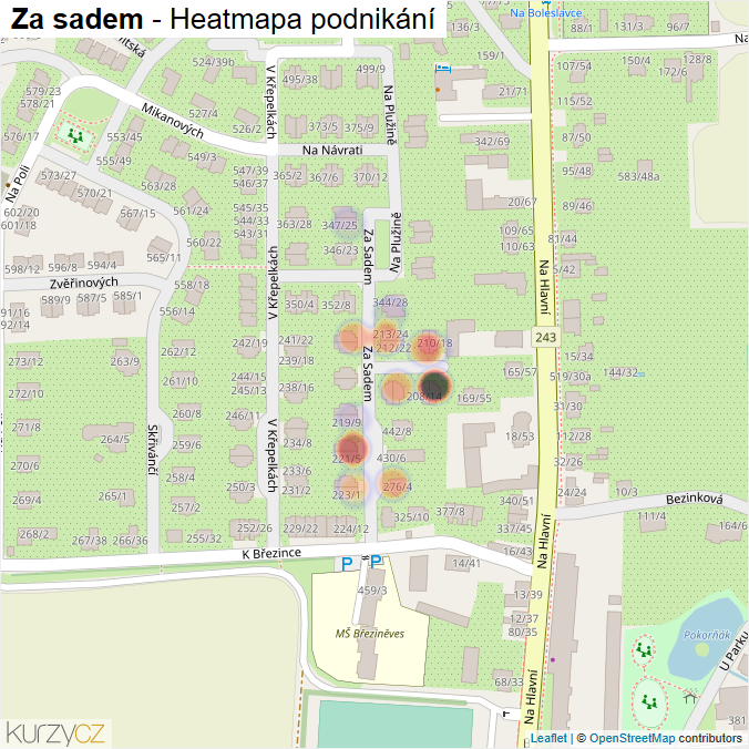 Mapa Za sadem - Firmy v ulici.