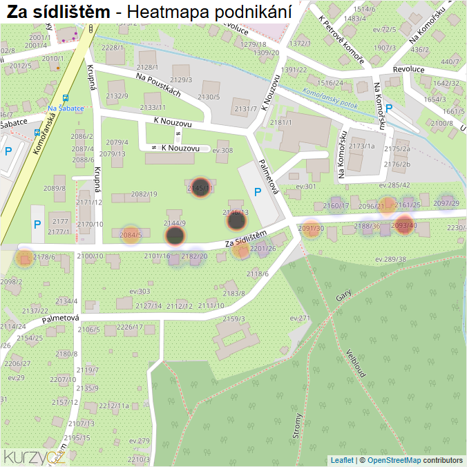 Mapa Za sídlištěm - Firmy v ulici.