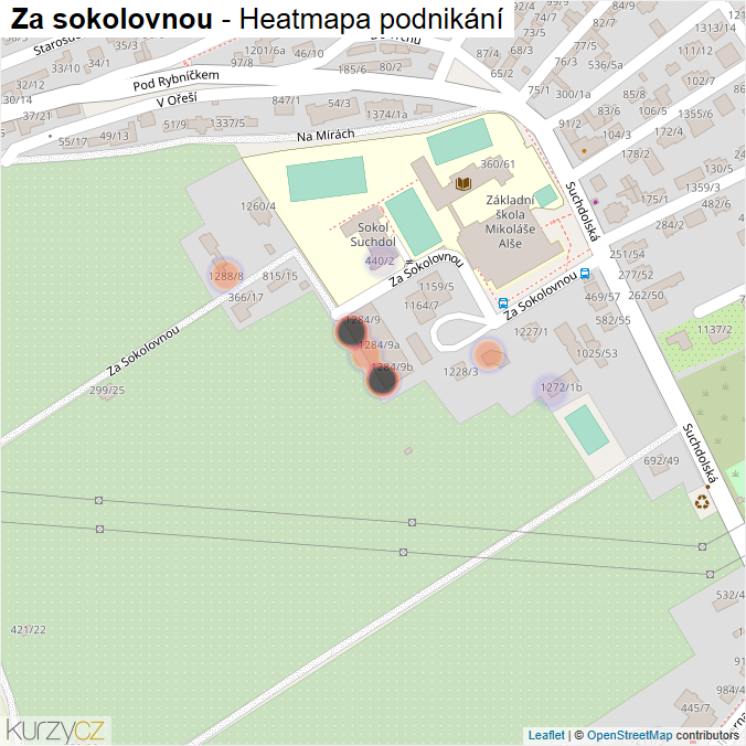 Mapa Za sokolovnou - Firmy v ulici.