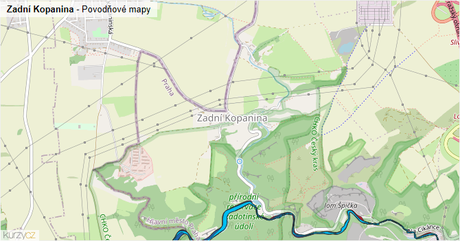 Zadní Kopanina - záplavové mapy stoleté vody