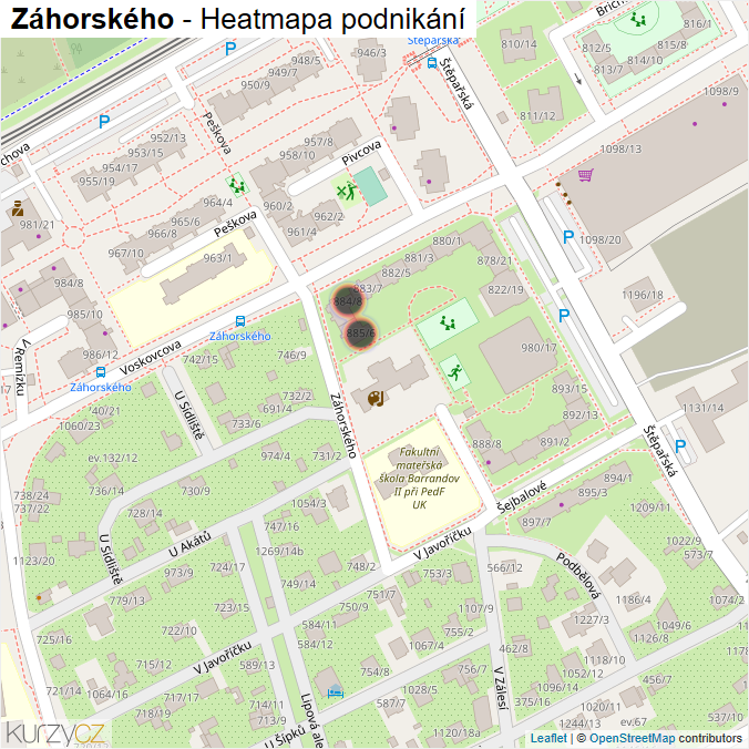 Mapa Záhorského - Firmy v ulici.