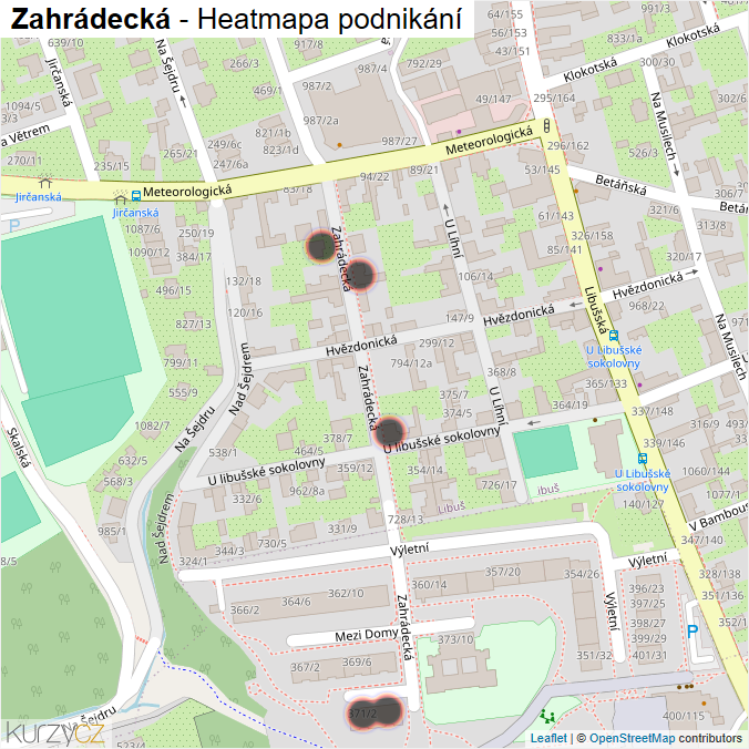 Mapa Zahrádecká - Firmy v ulici.