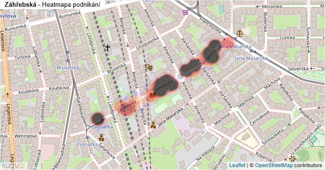 Záhřebská - mapa podnikání