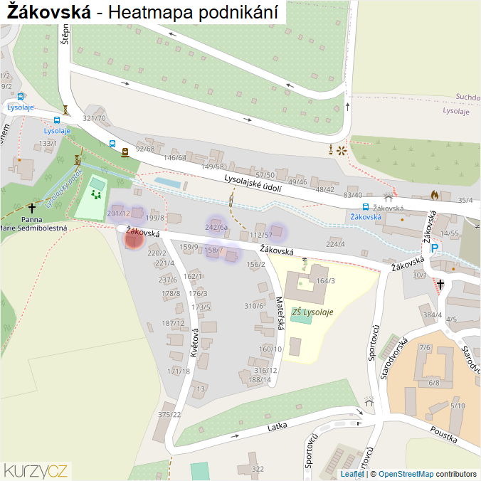 Mapa Žákovská - Firmy v ulici.