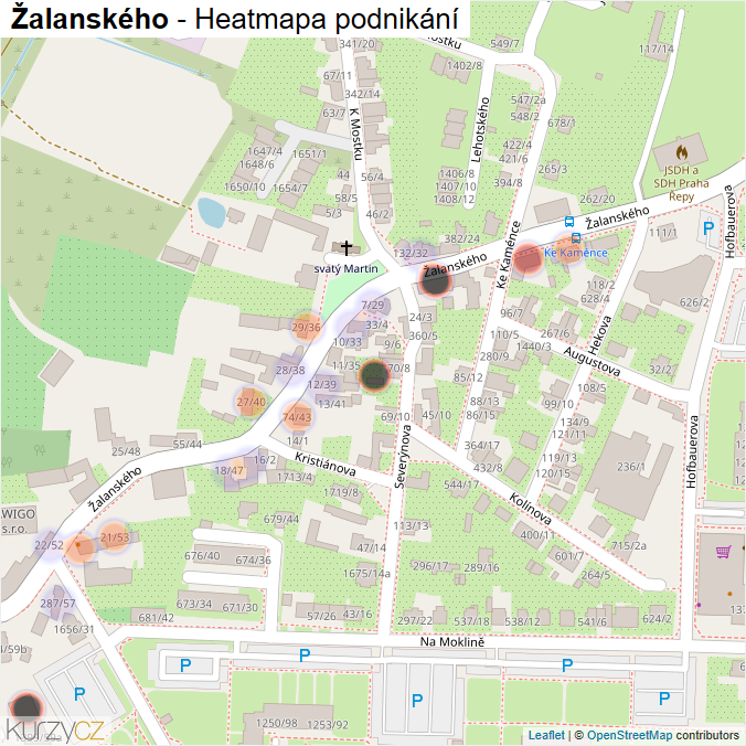 Mapa Žalanského - Firmy v ulici.