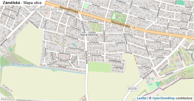 Zámělská - mapa ulice