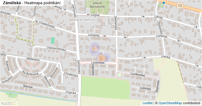 Zámělská - mapa podnikání