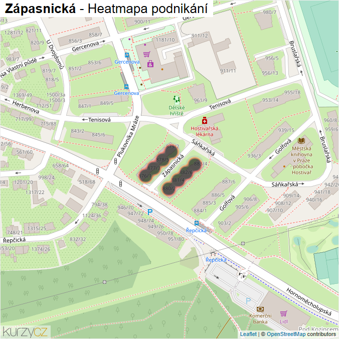 Mapa Zápasnická - Firmy v ulici.