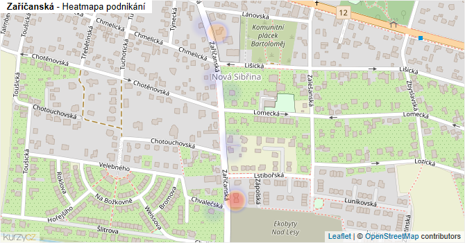 Zaříčanská - mapa podnikání