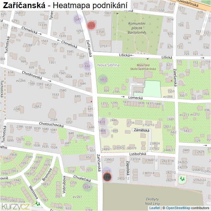 Mapa Zaříčanská - Firmy v ulici.