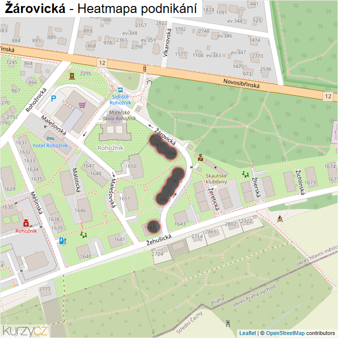 Mapa Žárovická - Firmy v ulici.