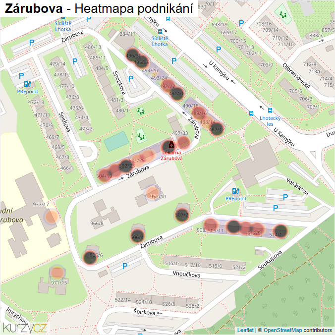 Mapa Zárubova - Firmy v ulici.