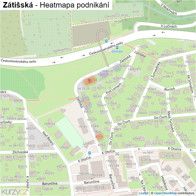 Mapa Zátišská - Firmy v ulici.