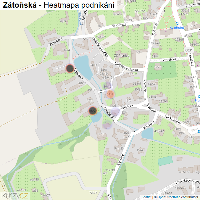 Mapa Zátoňská - Firmy v ulici.
