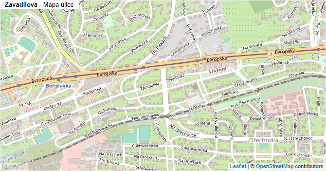 Zavadilova - mapa ulice