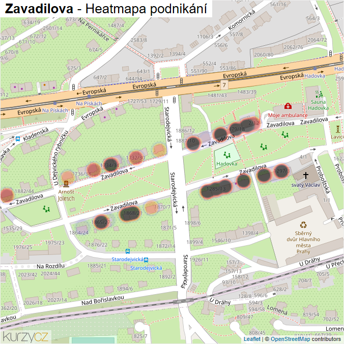 Mapa Zavadilova - Firmy v ulici.