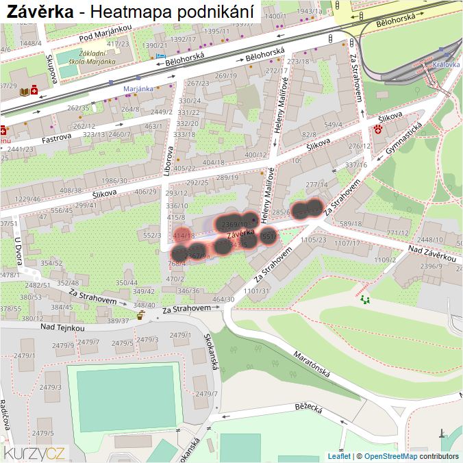 Mapa Závěrka - Firmy v ulici.