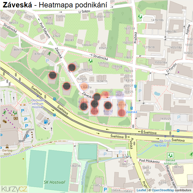 Mapa Záveská - Firmy v ulici.