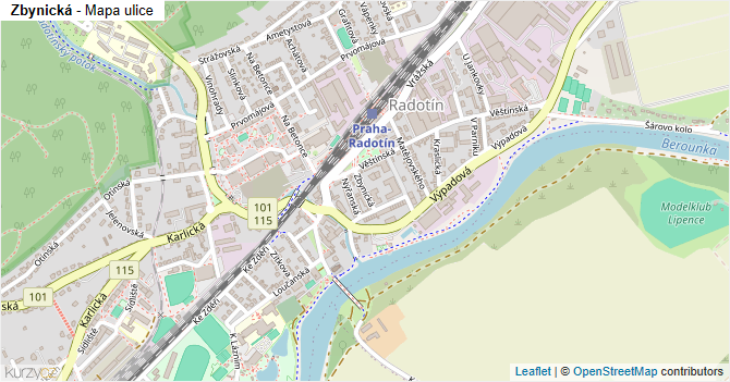 Zbynická - mapa ulice