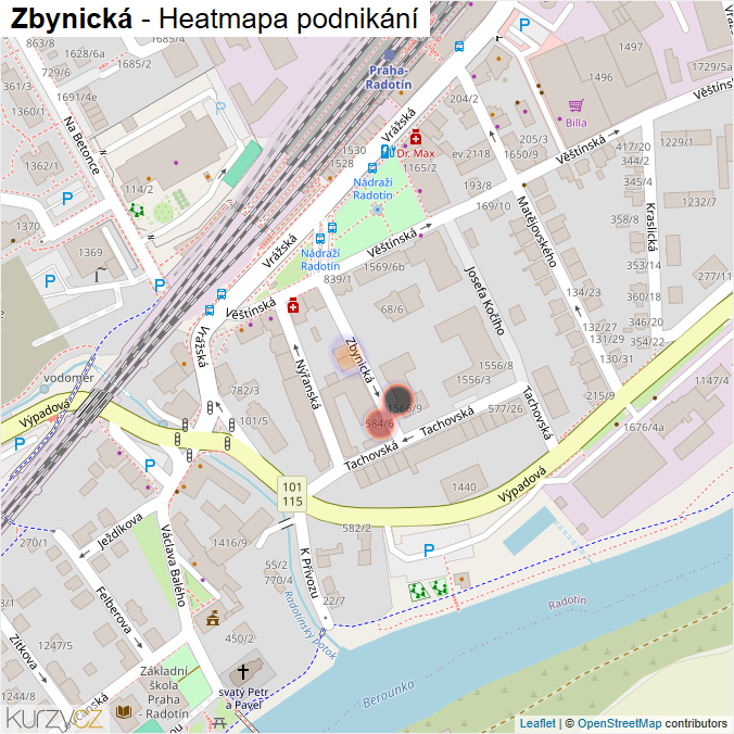 Mapa Zbynická - Firmy v ulici.