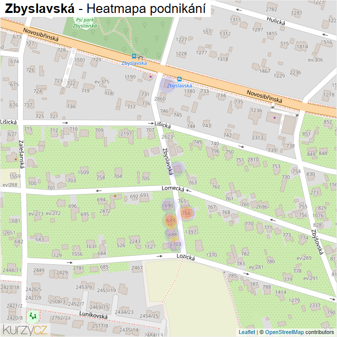 Mapa Zbyslavská - Firmy v ulici.