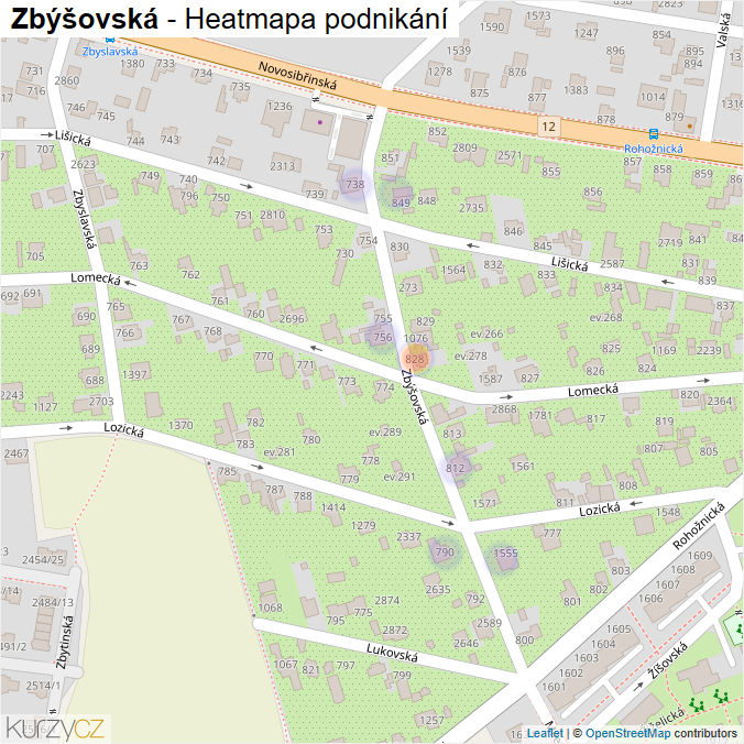 Mapa Zbýšovská - Firmy v ulici.