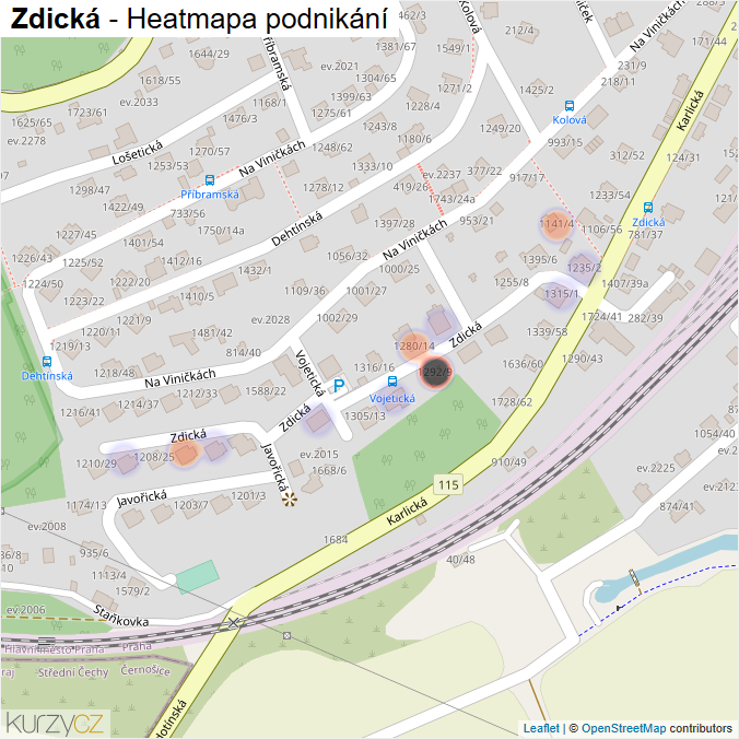 Mapa Zdická - Firmy v ulici.