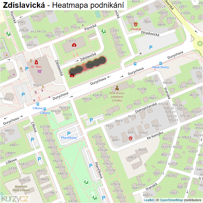 Mapa Zdislavická - Firmy v ulici.