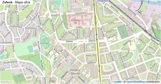 Zelená - mapa ulice