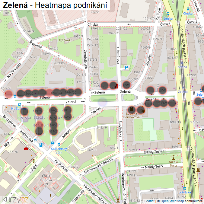 Mapa Zelená - Firmy v ulici.