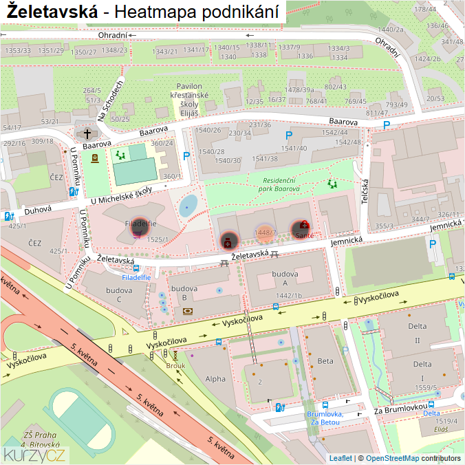 Mapa Želetavská - Firmy v ulici.