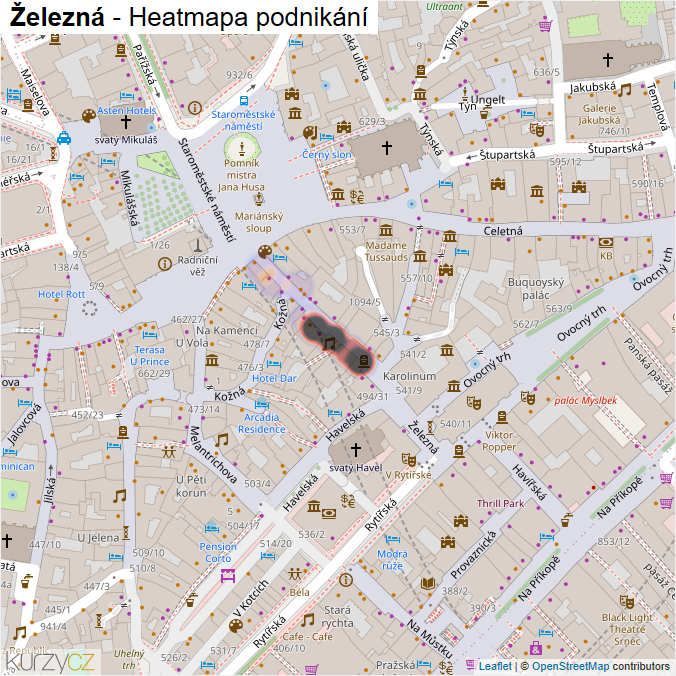 Mapa Železná - Firmy v ulici.
