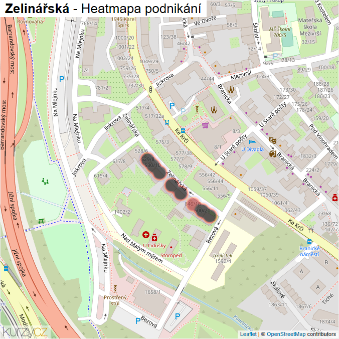 Mapa Zelinářská - Firmy v ulici.