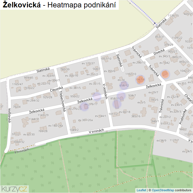 Mapa Želkovická - Firmy v ulici.