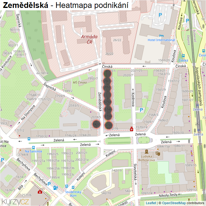 Mapa Zemědělská - Firmy v ulici.