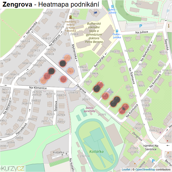 Mapa Zengrova - Firmy v ulici.