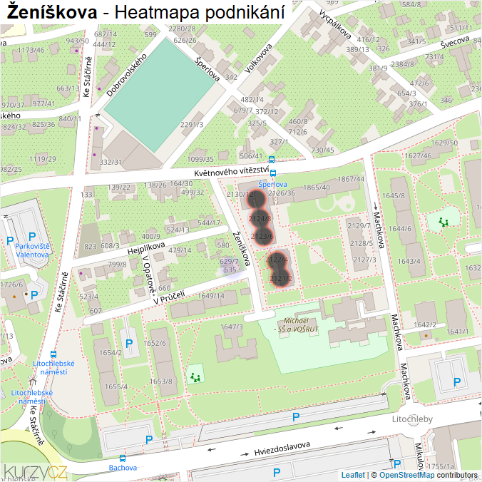 Mapa Ženíškova - Firmy v ulici.