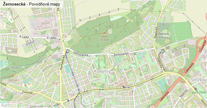 Žernosecká - záplavové mapy stoleté vody