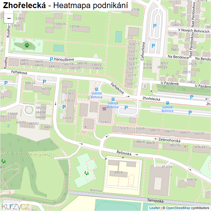 Mapa Zhořelecká - Firmy v ulici.