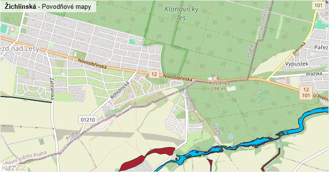 Žichlínská - záplavové mapy stoleté vody