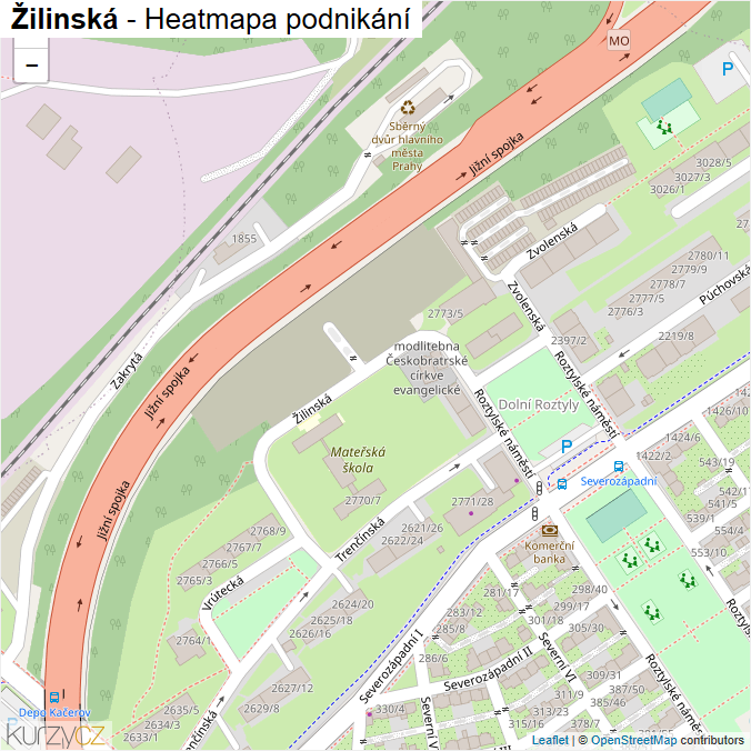 Mapa Žilinská - Firmy v ulici.